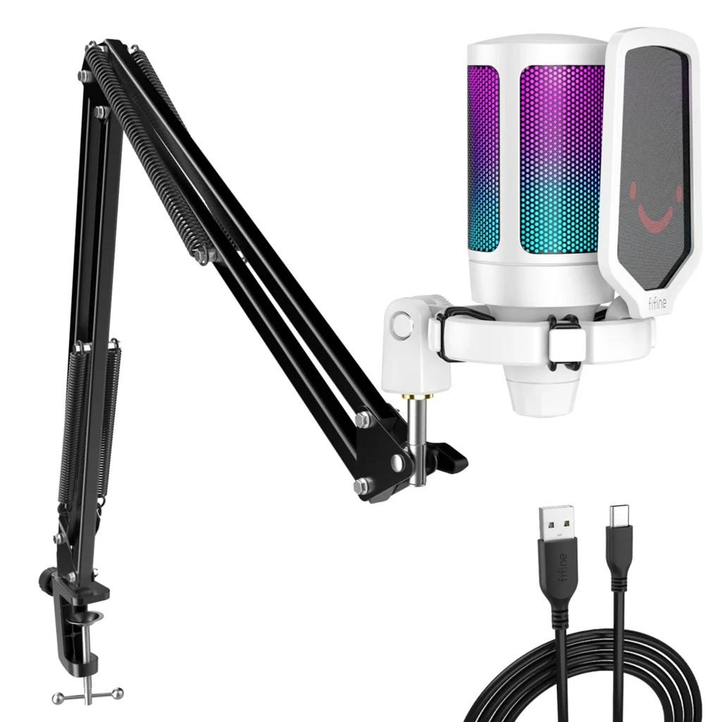 FIFINE A6T USB Gaming Microphone Kit – Condenser Mic with RGB, Mute & Arm Stand