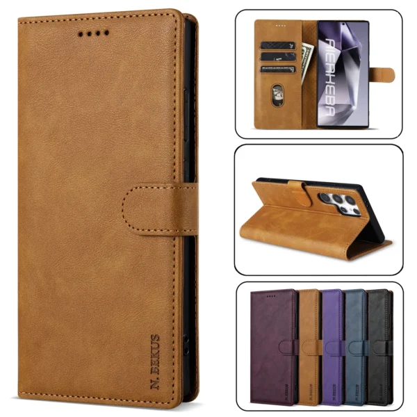 Samsung Leather Wallet Case – S21/S22/S23/S24/S25, Card Holder Flip