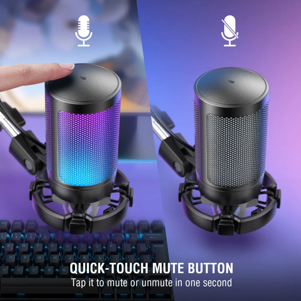 FIFINE A6T USB Gaming Microphone Kit – Condenser Mic with RGB, Mute & Arm Stand
