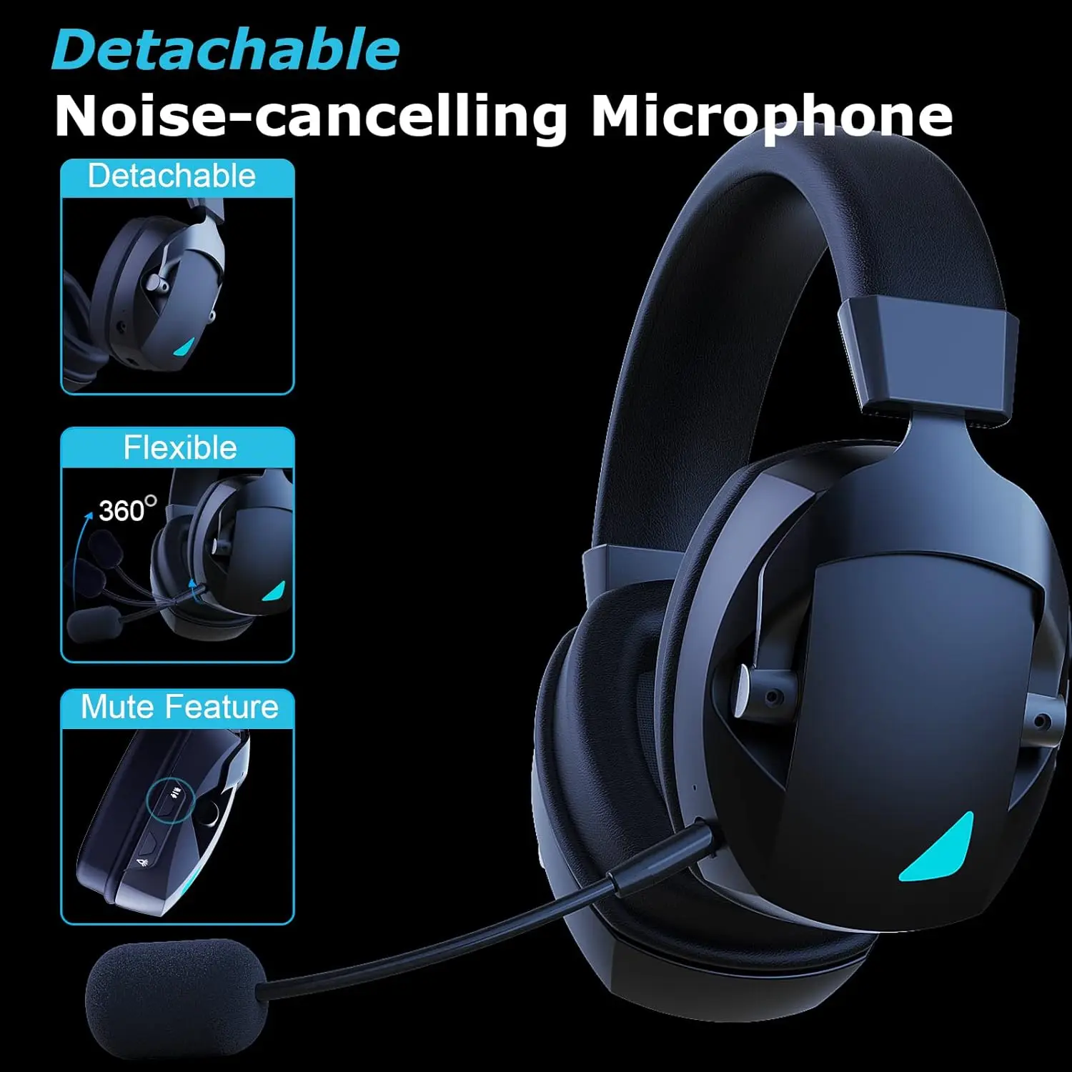 Wireless Gaming Headset â 3 Modes, Detachable Noise-Cancelling Mic