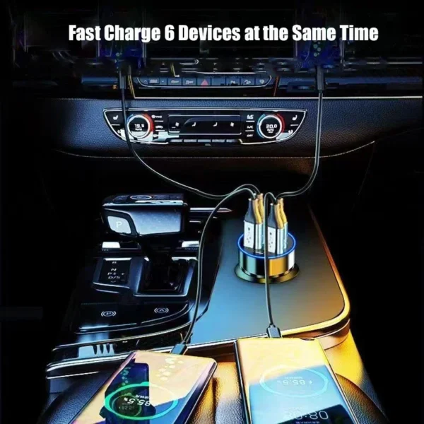 UYUXIO Car Charger 6-in-1 – Dual PD USB-C Fast Charging Adapter