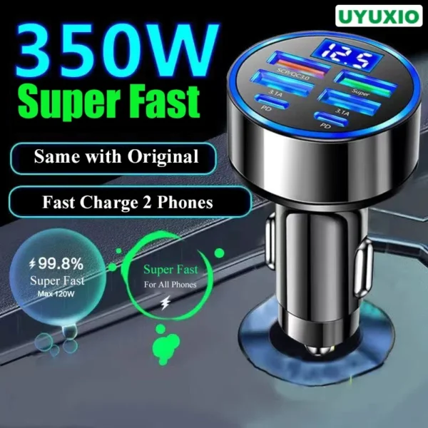 UYUXIO Car Charger 6-in-1 – Dual PD USB-C Fast Charging Adapter