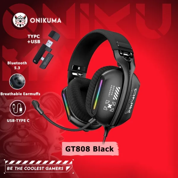 ONIKUMA GT808 Wireless Gaming Headset – 2.4GHz, RGB Microphone