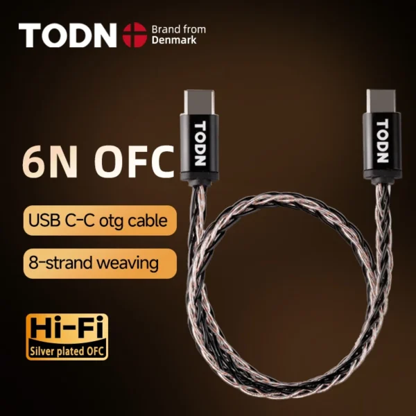 TODN Type-C HiFi Audio Cable – OTG, Silver-Plated, DAC/Headphone Amp
