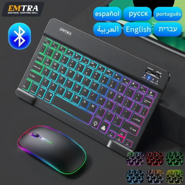 EMTRA Backlit Bluetooth Keyboard & Mouse – Multi-OS for iPad, iOS, Android, Windows