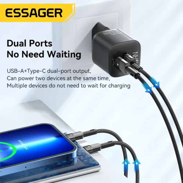 Essager 20W GaN USB-C Charger – PD Fast Charge QC 3.0