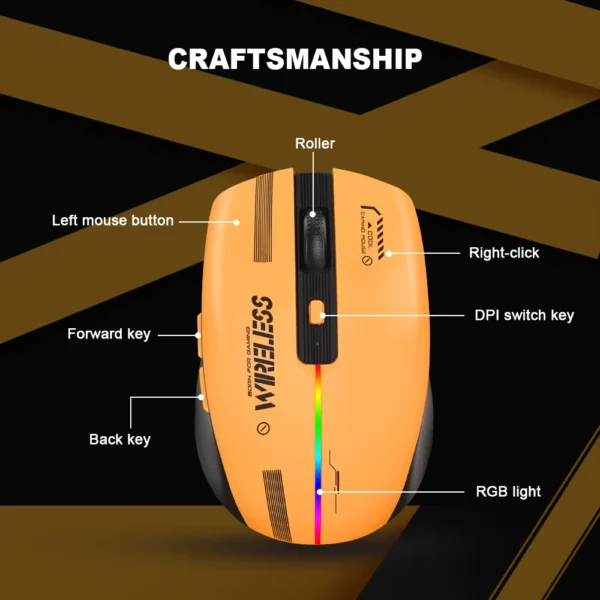 LT-T19 Wireless RGB Gaming Mouse – Ergonomic, Rechargeable, 2.4GHz