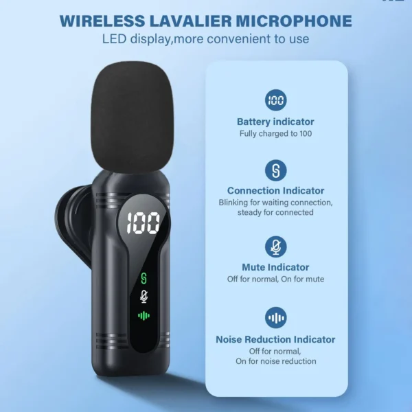 Wireless Lavalier Microphone – Noise Cancelling Clip-on Mic for iPhone/Android/PC
