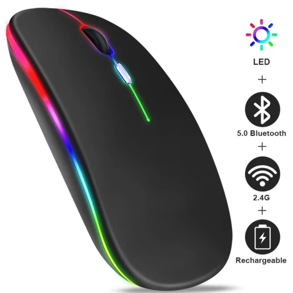 Wireless Bluetooth RGB Mouse – Rechargeable, 2.4GHz, for Laptop/Tablet/Phone