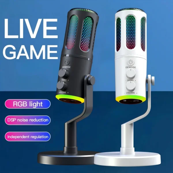 RGB Gaming Microphone – USB Condenser Mic with Stand for PC/Laptop