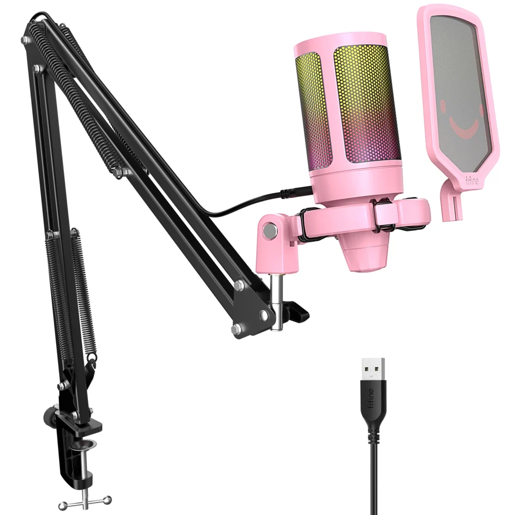 FIFINE A6T USB Gaming Microphone Kit – Condenser Mic with RGB, Mute & Arm Stand