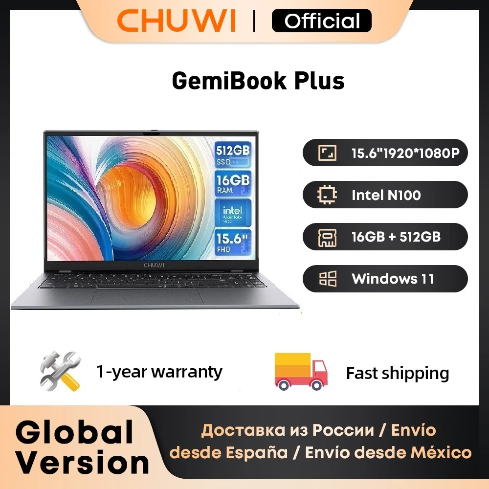 CHUWI GemiBook Plus 15.6" – 16GB RAM, 512GB SSD, Windows 11