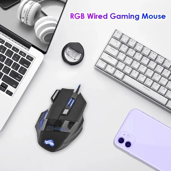 Ergonomic Gaming Mouse – Wired Optical 7-Button, RGB Backlit, 5500 DPI
