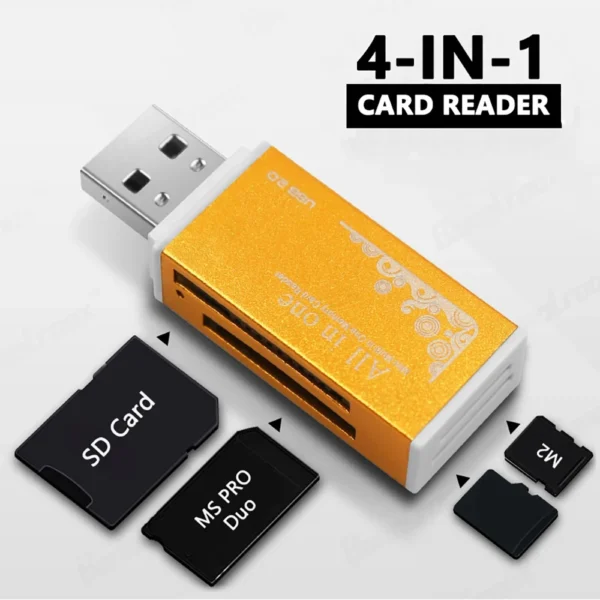 Multi-Card Reader 4 Ports – USB 2.0 Adapter for Laptop & Desktop