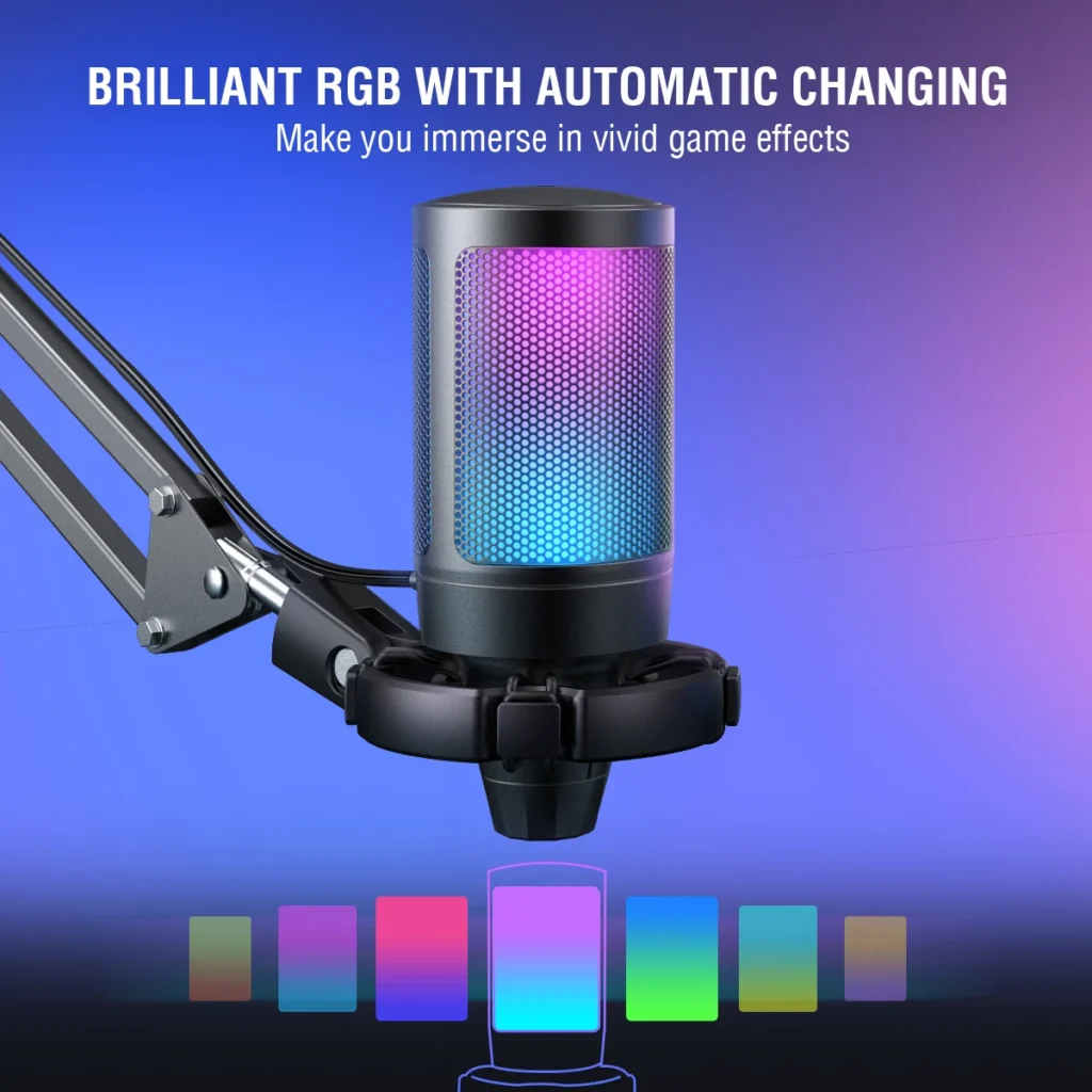 FIFINE A6T USB Gaming Microphone Kit – Condenser Mic with RGB, Mute & Arm Stand