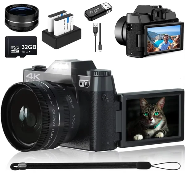 48MP Digital Camera – 4K WiFi Vlogging Camcorder with Flip Screen