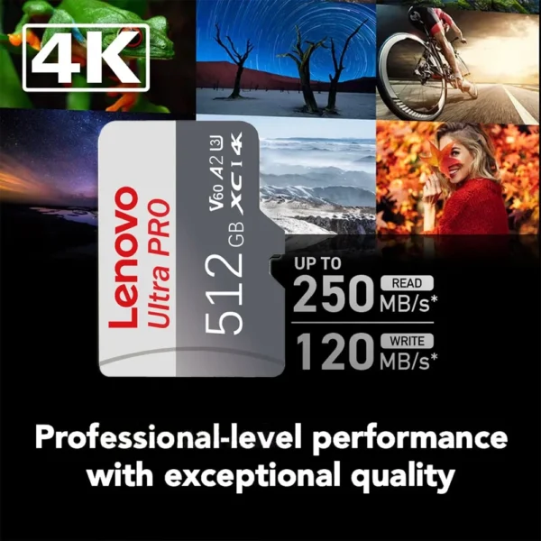 Lenovo 128GB–2TB TF Memory Card – High-Speed, U3, USB Adapter Ready
