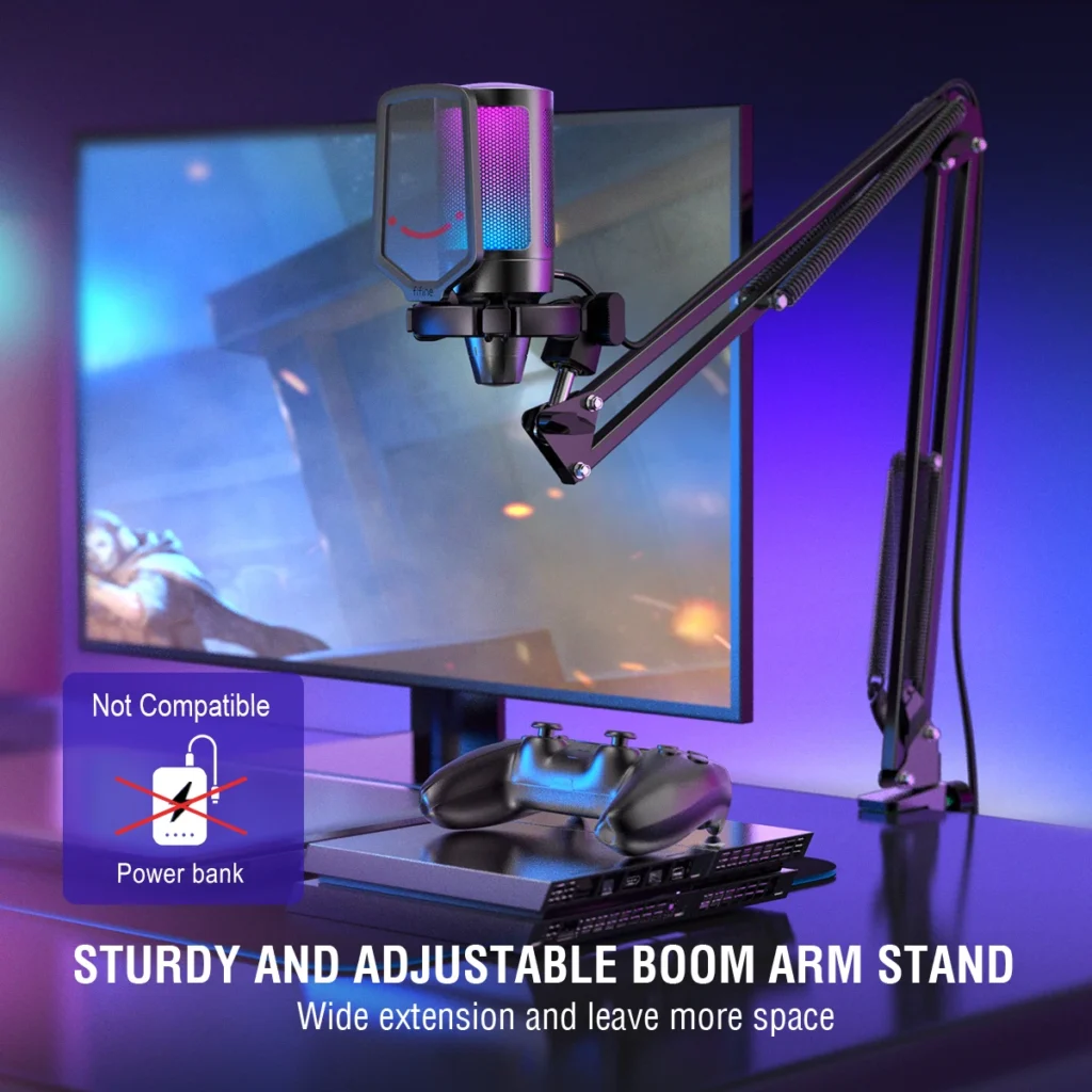 FIFINE A6T USB Gaming Microphone Kit – Condenser Mic with RGB, Mute & Arm Stand