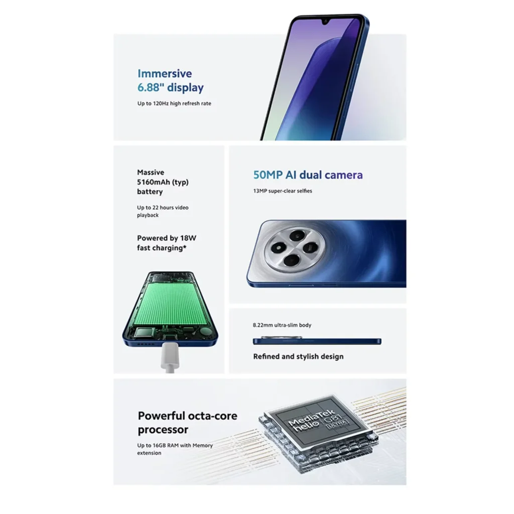 Redmi 14C Smartphone – 8/256GB, 5160mAh Battery, 18W Fast Charging