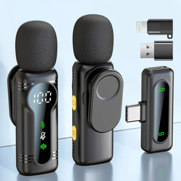 Wireless Lavalier Microphone – Noise Cancelling Clip-on Mic for iPhone/Android/PC