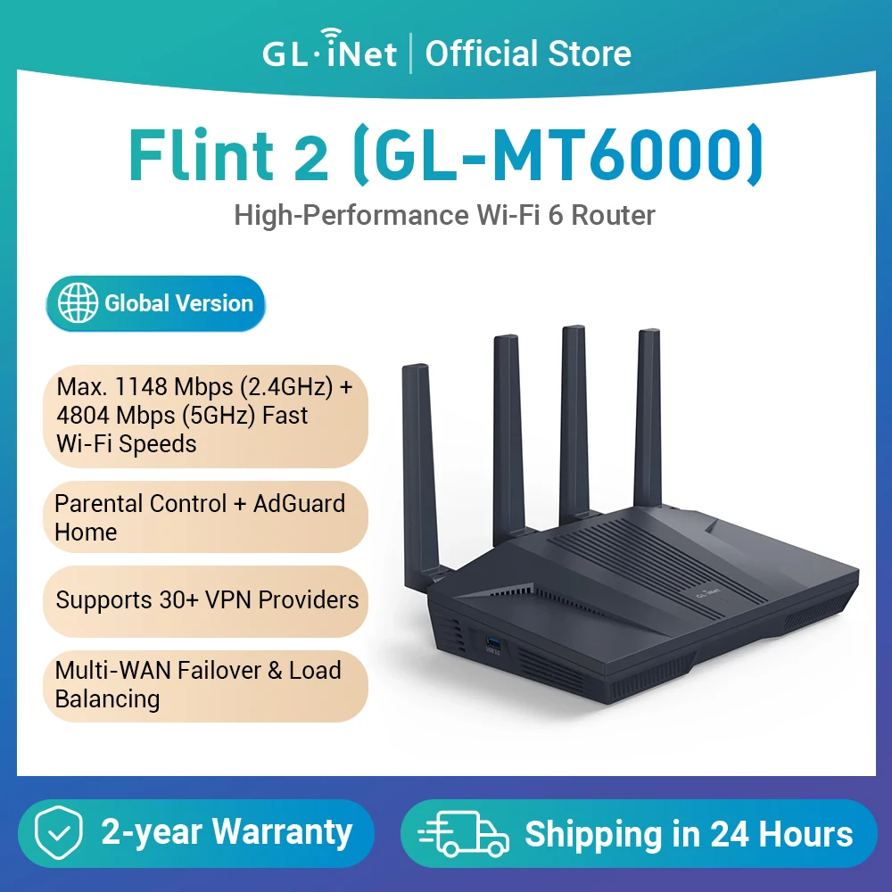 GL-MT6000 Router – 8-Stream Wi-Fi 6, 2.5G Ports, OpenWrt, Flint 2