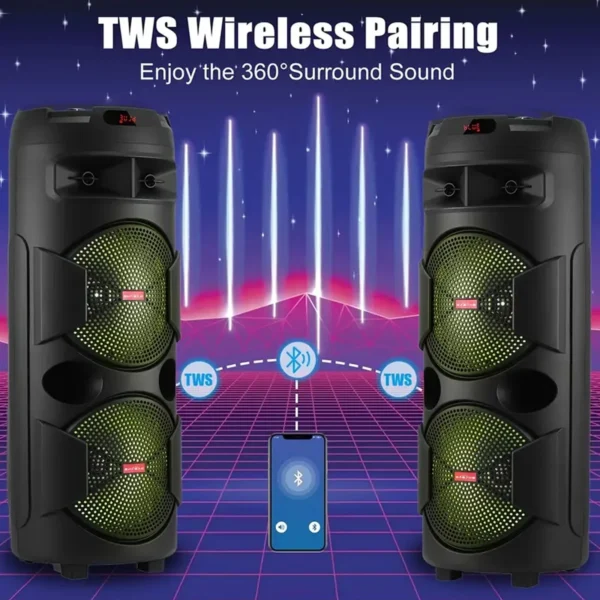 9000W Bluetooth Party Speaker – Dual 12" Subwoofer, TWS, FM, USB/TF, RGB