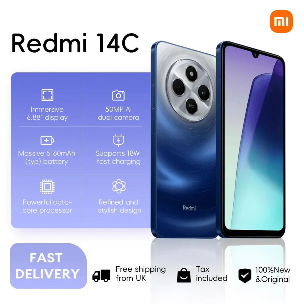 Redmi 14C Smartphone – 8/256GB, 5160mAh Battery, 18W Fast Charging