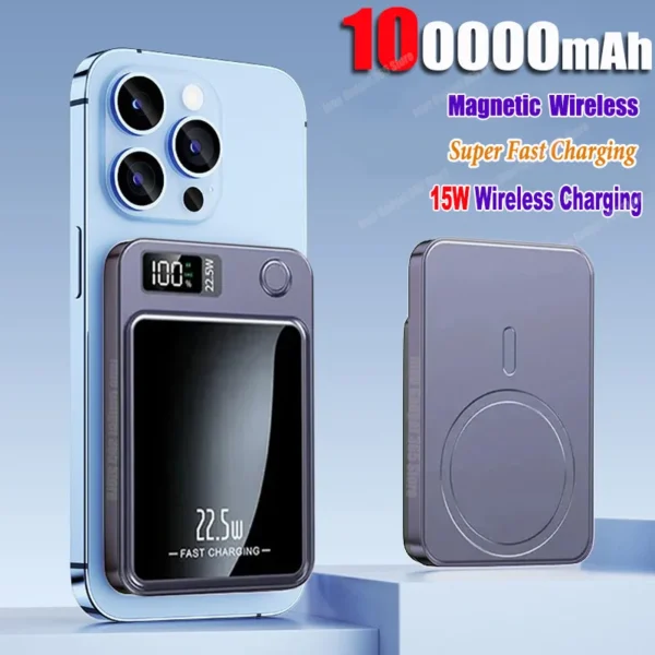 100000mAh Magnetic Power Bank – Wireless Fast Charger, Magsafe Compatible
