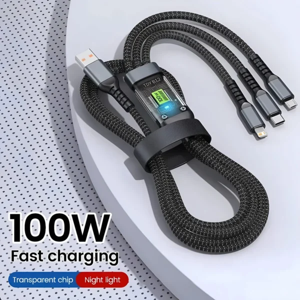 Multi USB Charging Cable – 3-in-1, 100W 6A Fast Charger for Phone
