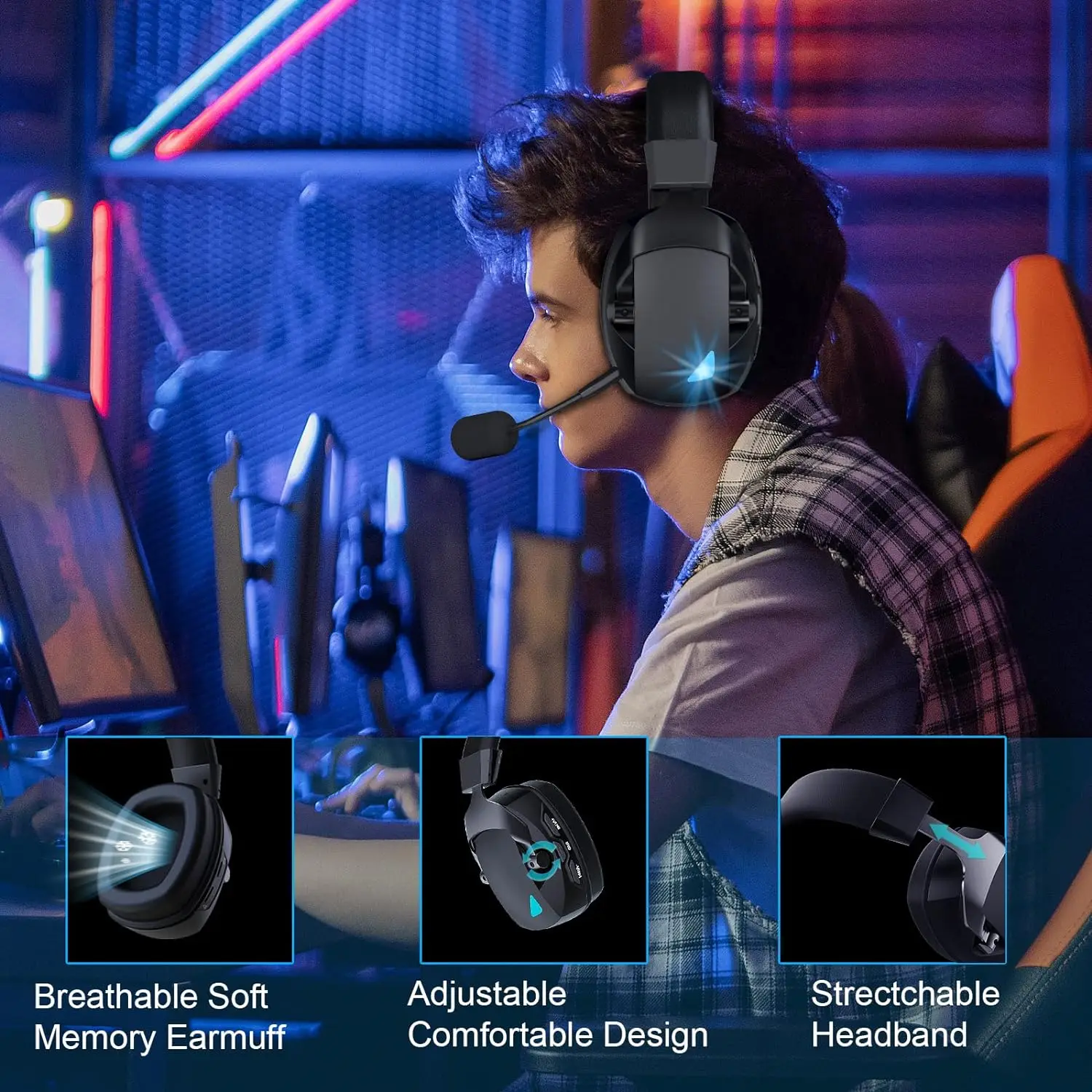 Wireless Gaming Headset â 3 Modes, Detachable Noise-Cancelling Mic