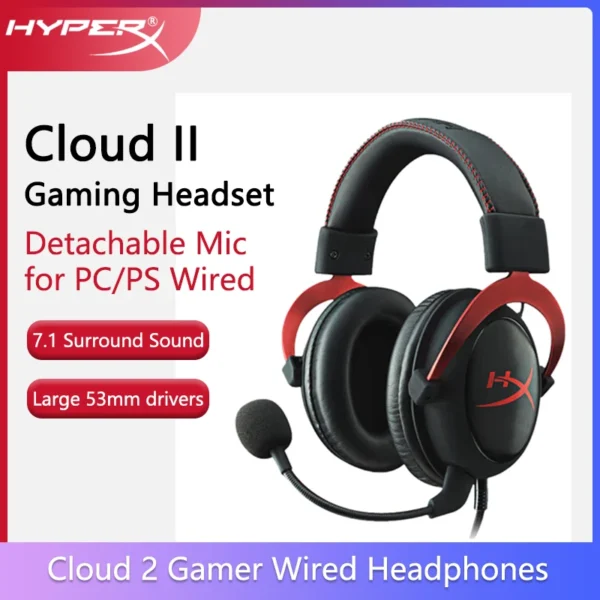 HyperX Cloud II Gaming Headset – Hi-Fi 7.1, Detachable Mic, USB Sound Card