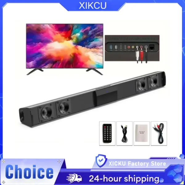 XIKCU Stereo Soundbar – Bluetooth 5.3 Home Cinema Speaker with AUX/RCA/TF