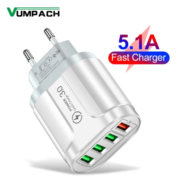 Vumpach 48W 4-Port USB Fast Charger – QC 3.0 Wall Adapter