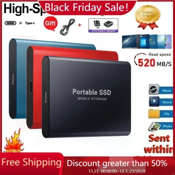 Portable SSD 1-4TB – USB-C, Solid State Drive for Laptop/Mac