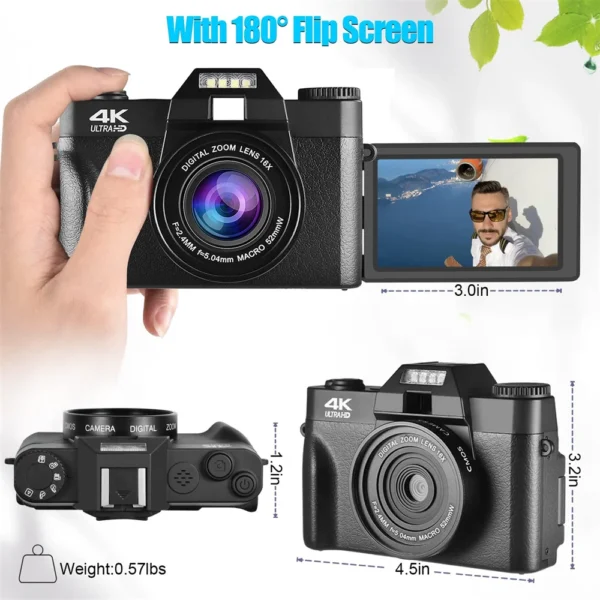 48MP Digital Camera – 4K WiFi Vlogging Camcorder with Flip Screen