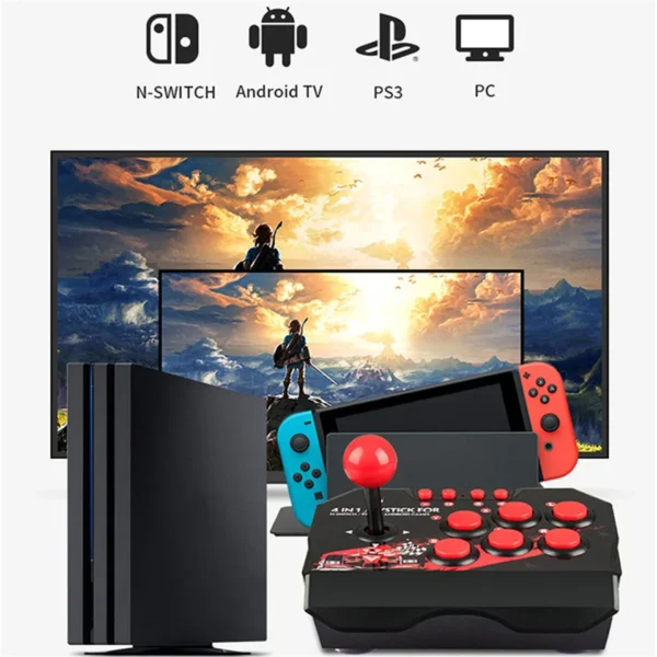 Retro Arcade Game Joystick – 4-in-1 USB Wired Fighting Stick