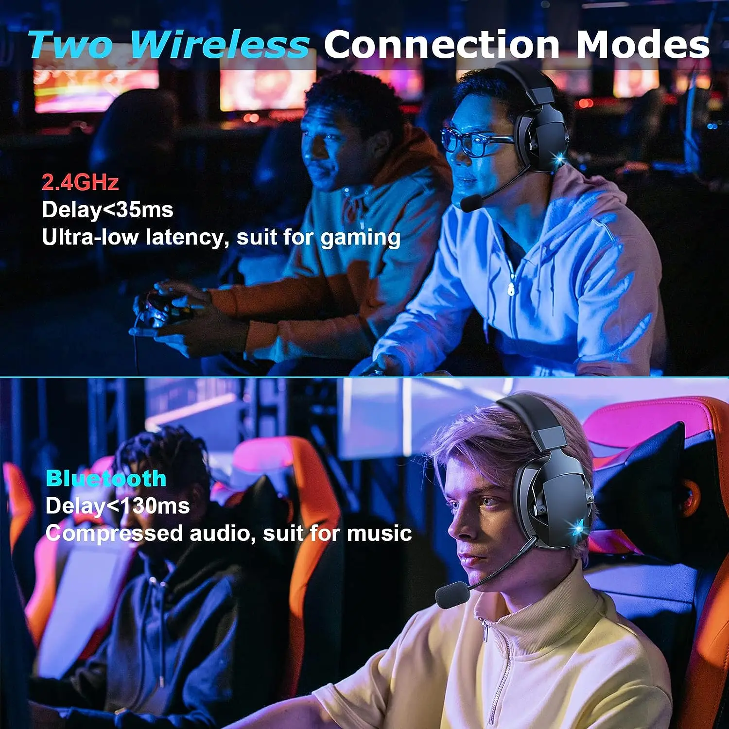 Wireless Gaming Headset â 3 Modes, Detachable Noise-Cancelling Mic
