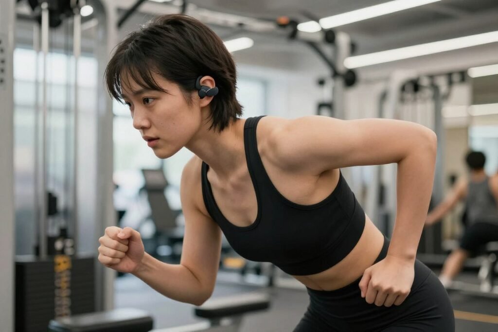 Athlete using Sony WF-1000XM5 during intense workout