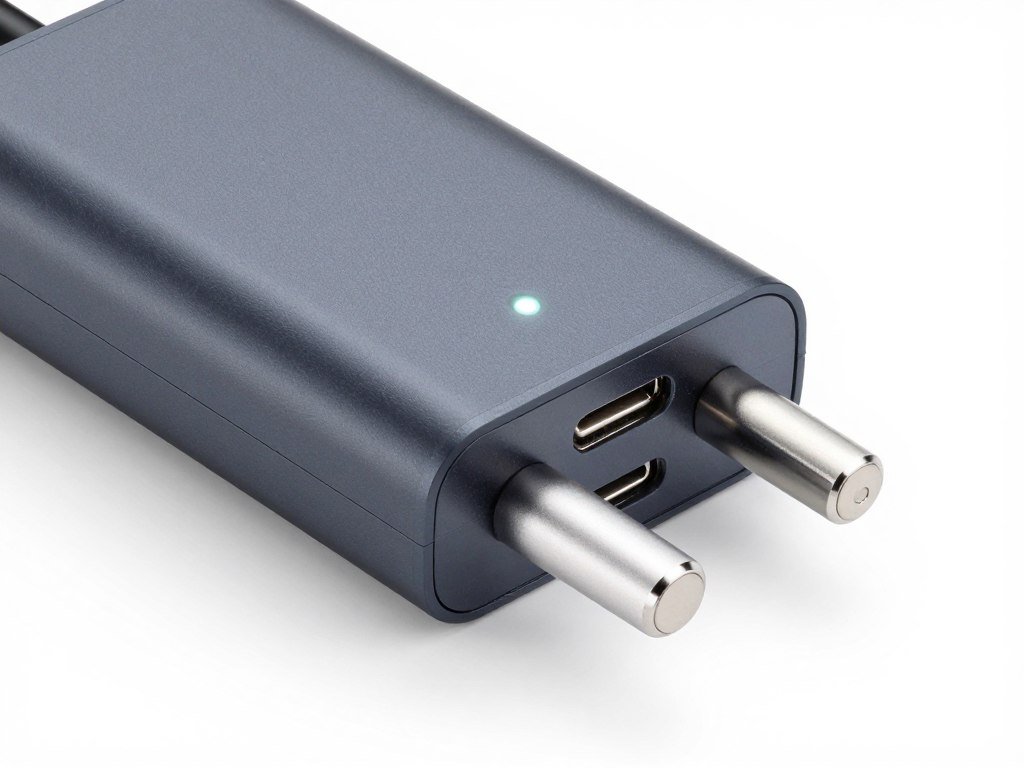 Close-up view of Kuwajia 140W Type-C Auto Cut Charging Protector showing USB-C ports and LED indicator