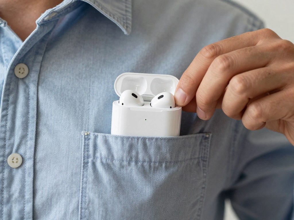 Compact earbud case fitting in shirt pocket