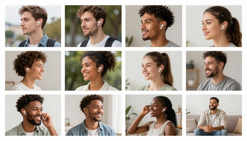 Lifestyle montage showing various benefits of using wireless noise cancelling earbuds