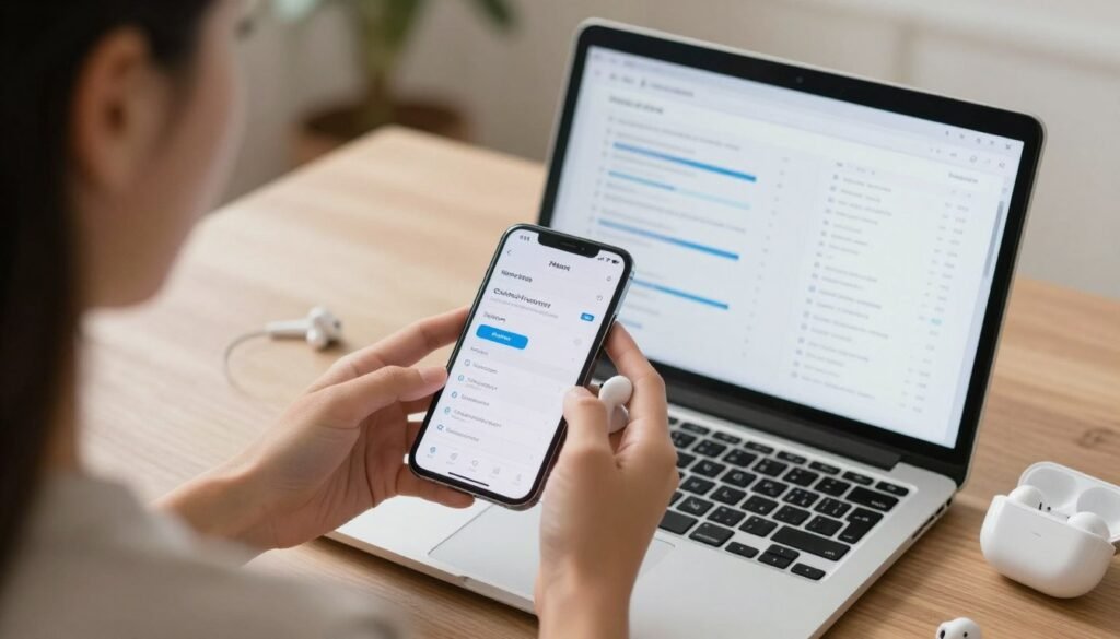 Person researching and comparing wireless earbuds online
