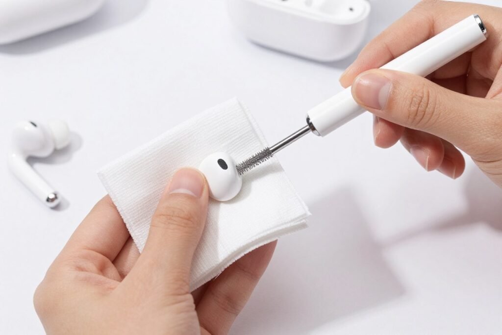 Proper cleaning technique for wireless earbuds
