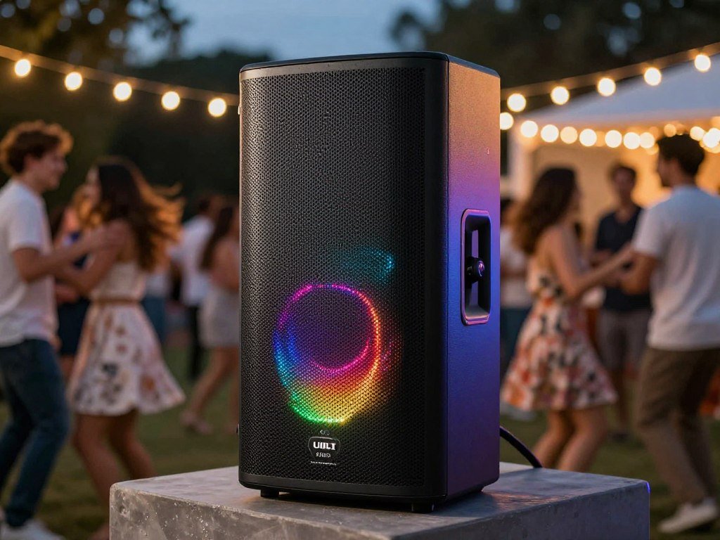 Sony Ult Field 1 speaker at outdoor party with LED lights active