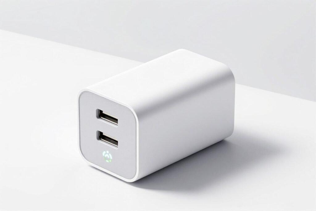 USB-C fast charger with multiple ports and power indicator