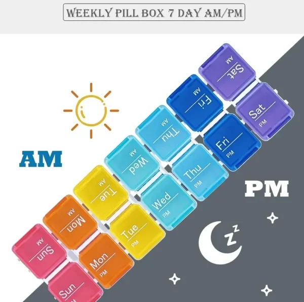 7 Day Pill Organizer with Alarm – AM/PM Weekly Medicine Box