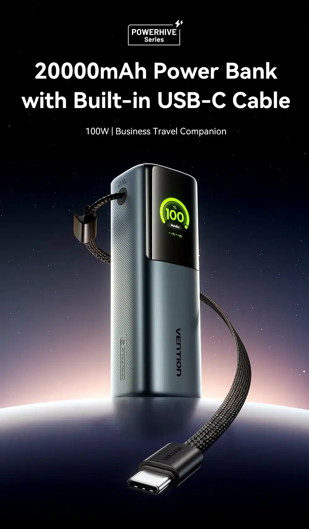Vention 165W Power Bank 20000mAh – 100W Free Shipping