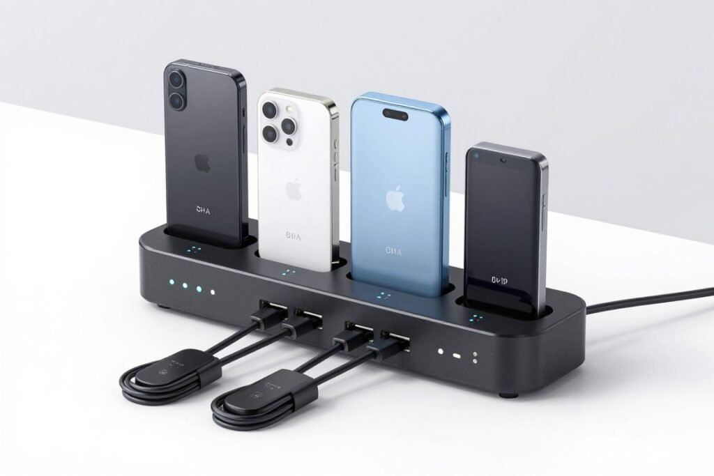 multi-device USB charging station with multiple ports