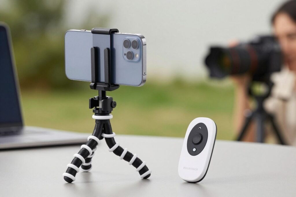 universal smartphone tripod mount with bluetooth remote