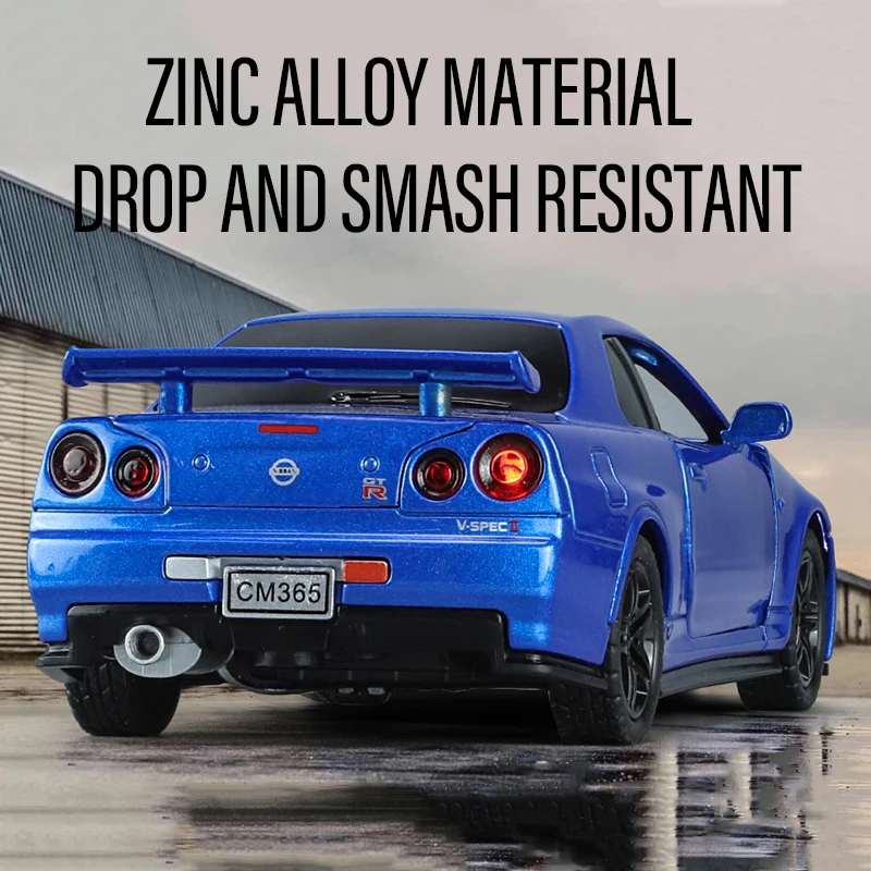 1:32 GTR R34 Diecast Model Car – Sound & Light Collectible Image 2